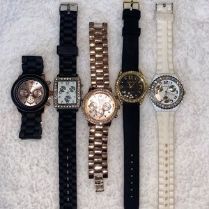 FIVE rhinestone face watches